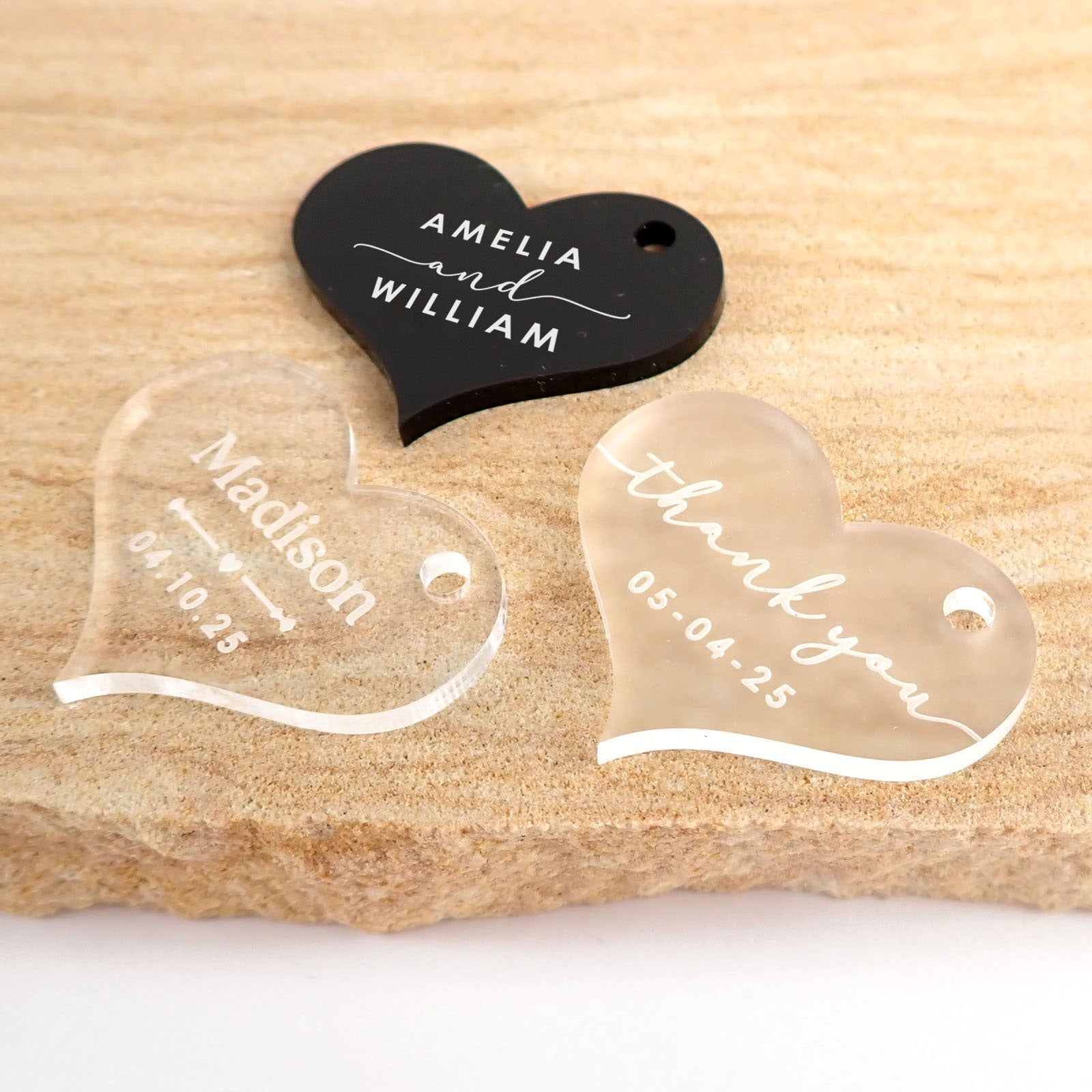Engraved Acrylic Heart Wedding Gift Tags