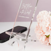 Custom laser-cut acrylic phone holder – stylish gift for Mum
