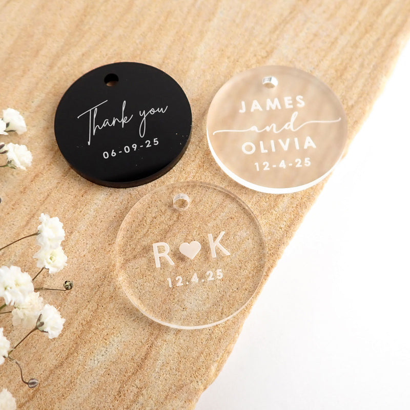 Custom Artwork Engraved Guest Names Circle Acrylic Wedding Favour Gift Tags