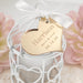 Engraved mirror acrylic gift tag with birdcage candle wedding favour