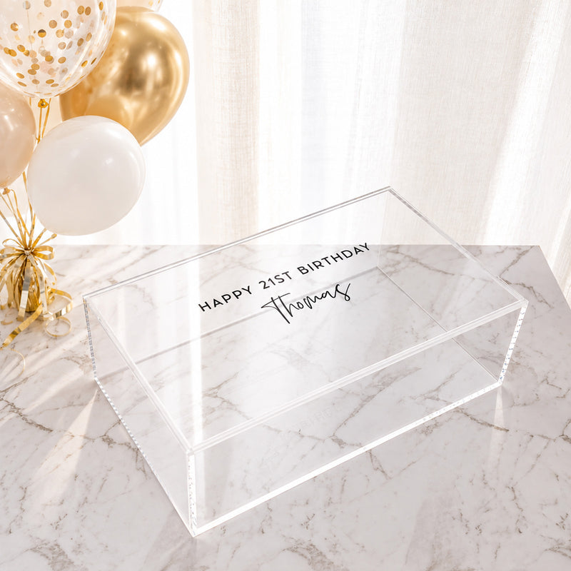 Personalised clear acrylic milestone birthday gift box