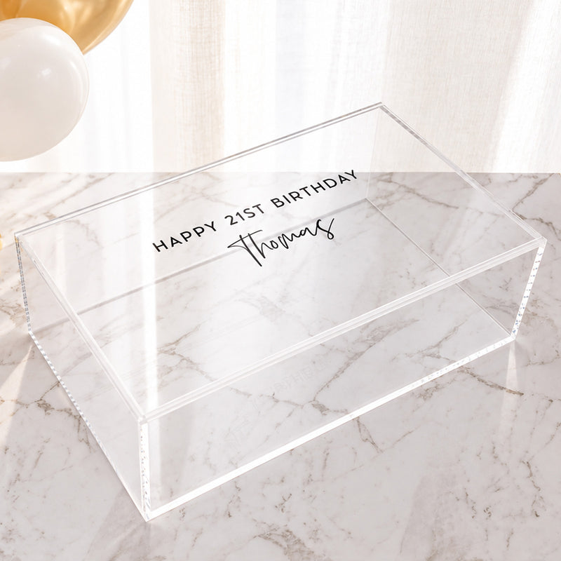 Clear acrylic birthday gift box for 18th, 30th, 40th and 50th birthdays