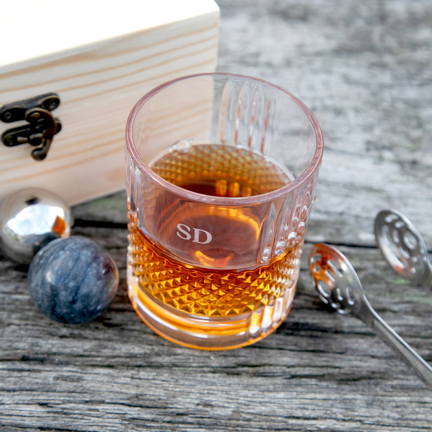 Wooden T Boxed Spinning Scotch Glass Set Birthday T