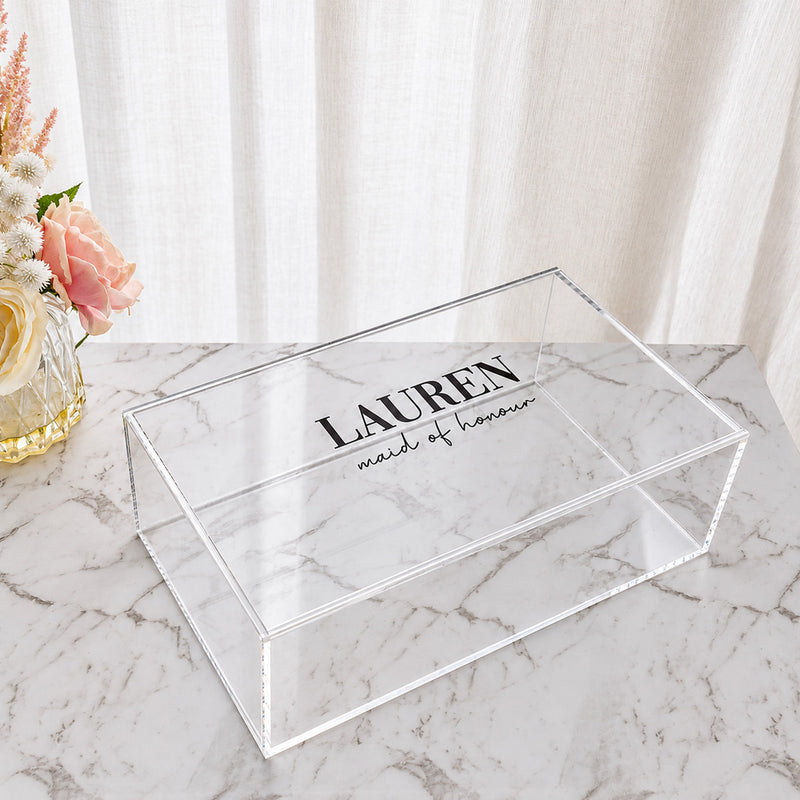 Personalised clear acrylic bridesmaid proposal box with sliding lid