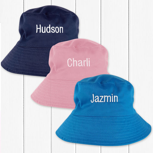 Custom Embroidered Child's Name Navy, Pink and Blue Bucket Hat