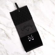 Personalised Callaway golf towel with embroidered initials and club design