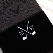 Custom black tri-fold golf towel featuring Callaway logo and carabiner clip