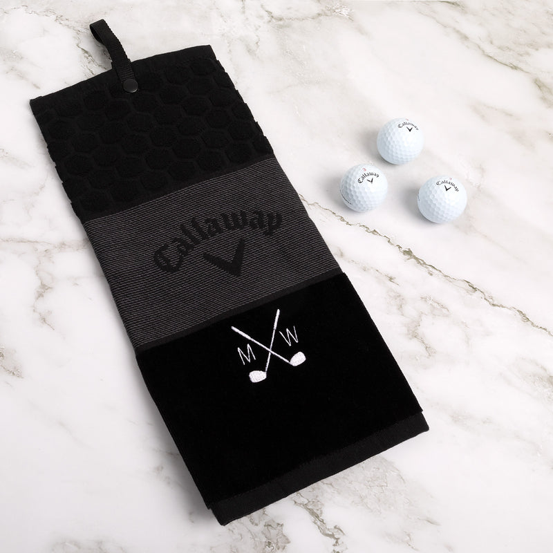 Embroidered golf towel with monogram and durable fabric for club cleaning