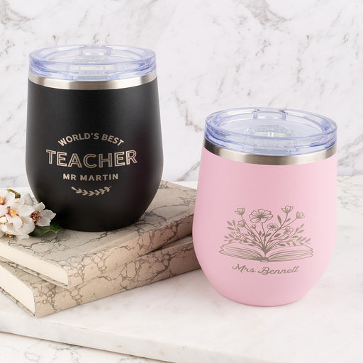 Engraved educator coffee cup with ceramic lining – practical thank you present.