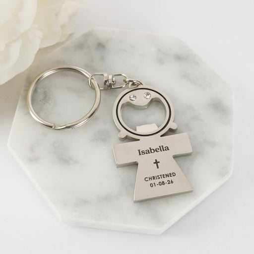 Personalised Engraved Baby Girl Christening, Naming Day, Baptism Bottle Opener Keyring Favour