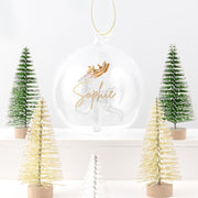 Personalised glass Christmas bauble with reindeer and gold antlers