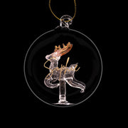 Clear glass reindeer bauble with gold antlers and hanging loop