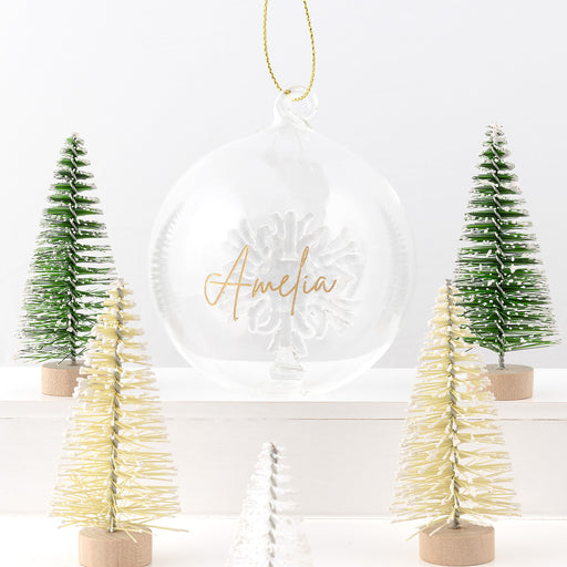 Personalised glass snowflake Christmas bauble with engraved name
