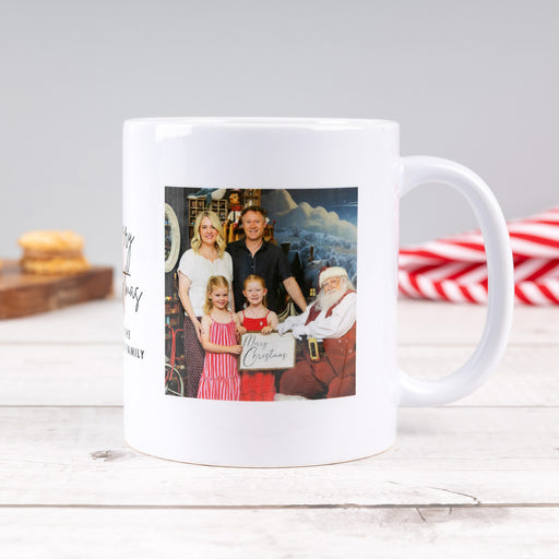 Personalised Christmas photo mug with two favourite family photos and festive message