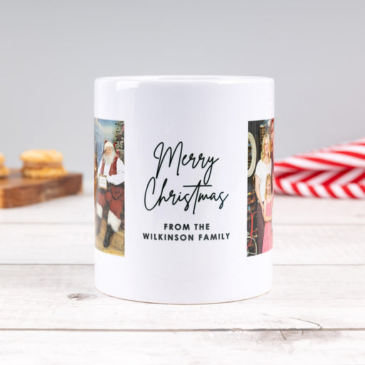 Custom 325ml Christmas mug featuring two photos and personalised wording