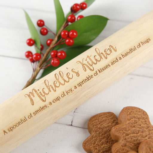 Custom Designed Engraved Christmas Wooden Rolling Pin Present