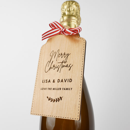 Custom Designed Engraved Christmas Wooden Wine Bottle Gift Tag