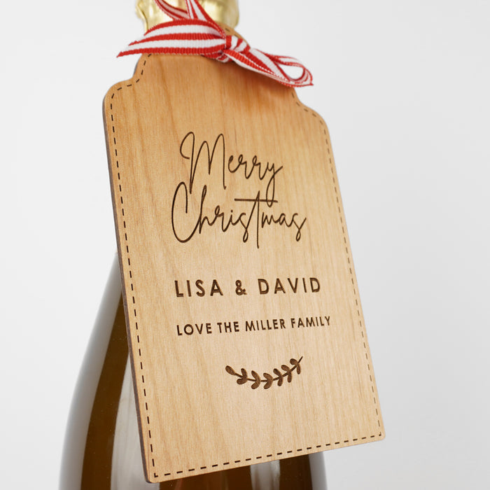 Personalised Engraved Eat Drink & Be Merry Christmas Wooden Wine Bottle Tag Present