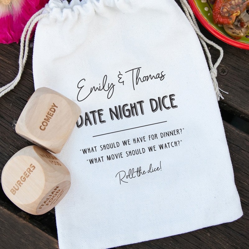 Unique couples gift – dinner and movie night dice set with engraved cuisine and genre options
