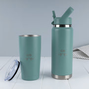 Custom engraved sage water bottle and tumbler gift set, perfect for everyday hydration and gifting.