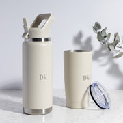 Matching stone insulated water bottle and tumbler set, professionally engraved for birthdays, teachers and bridesmaids.