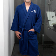 Soft 350gsm men’s bathrobe with tie waist and pockets, personalised with initials for a thoughtful Christmas gift