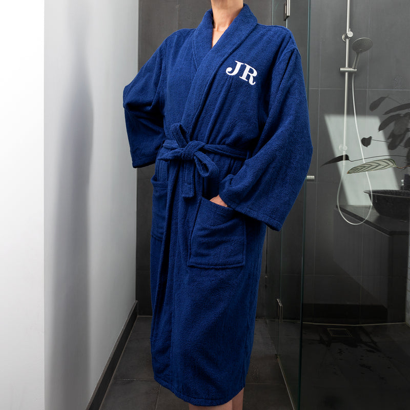 Luxury personalised bathrobe for her with initials professionally embroidered, in white or navy