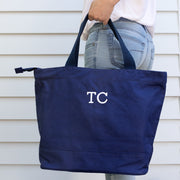 Customised Embroidered Name Navy Shopping Toe Bag