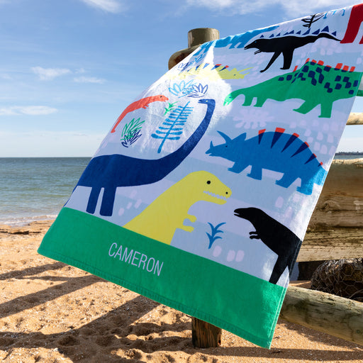 Personalised Embroidered Dinosaur Kids Beach Towel