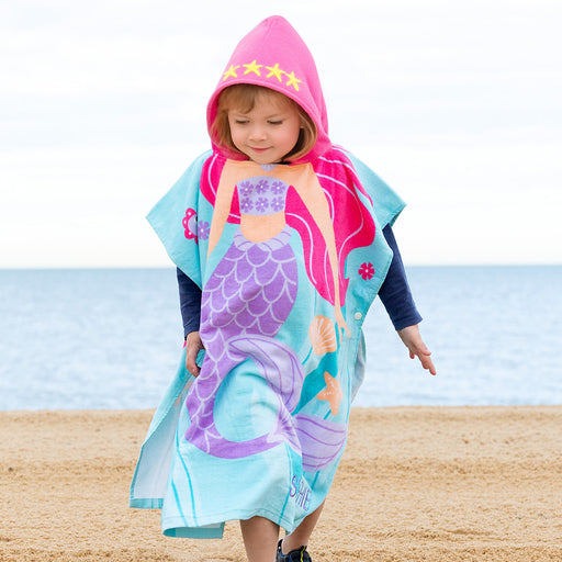 Personalised kids’ hooded mermaid beach towel with embroidered name