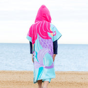 Pink, purple and blue mermaid towel for toddlers and young children