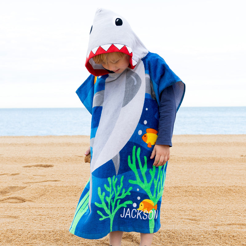 Embroidered Shark Trolley Case And Hooded Beach Towel Gift For Children