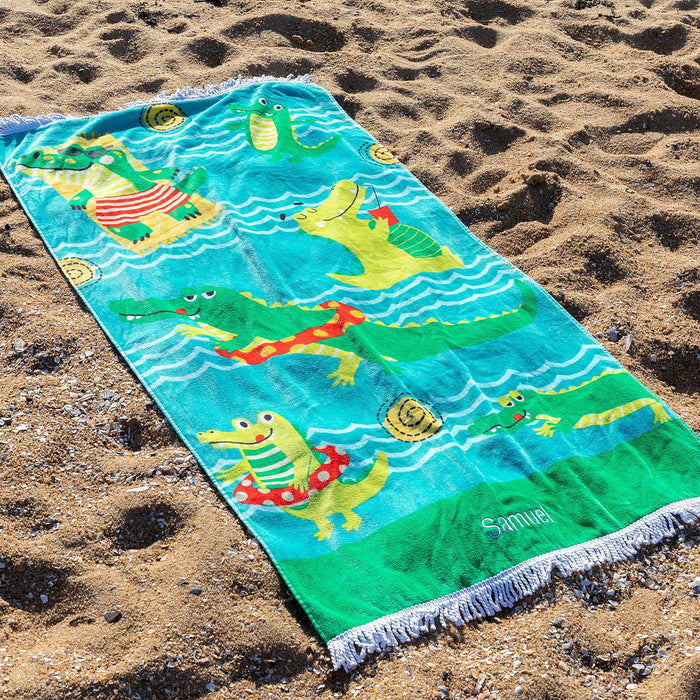 Personalised Embroidered Kids Beach Towel Crocodile