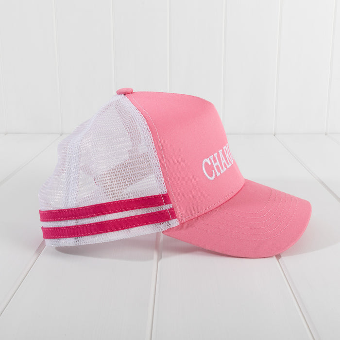 Personalised Girl's Name White and Pink Mesh Trucker Hat