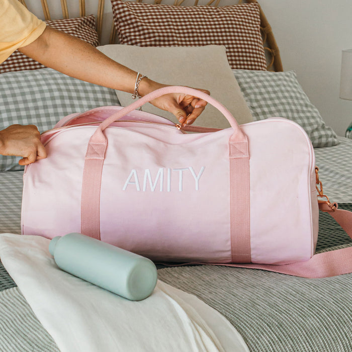 Personalised Embroidered Initials Monogrammed Blush Pink Duffle Bag Mother's Day Present