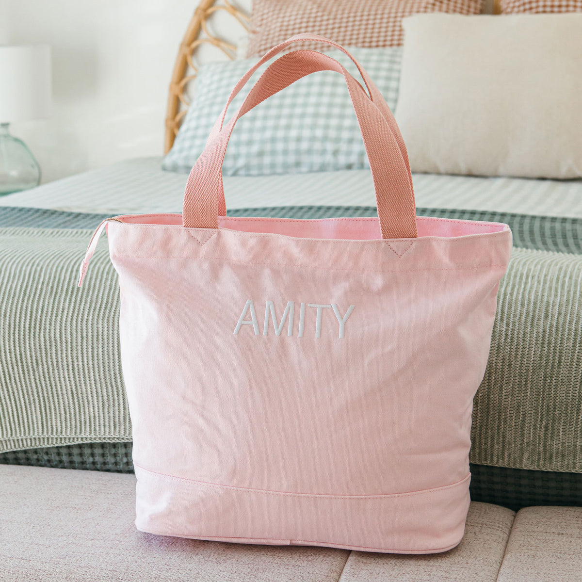 Pink canvas hotsell tote bag