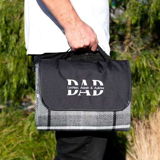 Customised Embroidered Grey Large Father's Day Picnic Blanket Bag