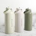 Set of personalised water bottles in ivory, olive, and lime – ideal Christmas gift idea