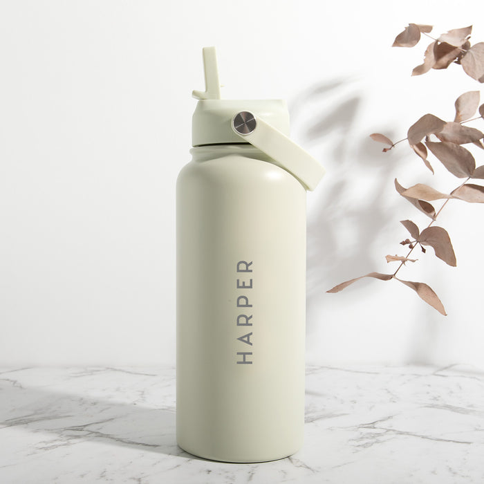 Lime green water bottle with custom name engraving – perfect for summer and Christmas