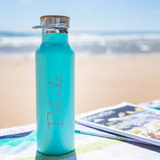 Custom Name Engraved Aqua Stainless Steel Insulated Sport Water Bottle with Wooden Lid Birthday Present Gift