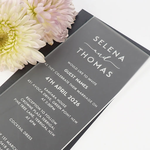 Custom Designed Engraved clear acrylic wedding invitations