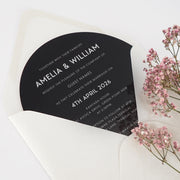 Customised Artwork Engraved Bride and Groom Round Black Acrylic Wedding Invitations