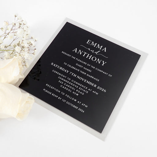 Engraved Square  Black Acrylic Wedding Invitations
