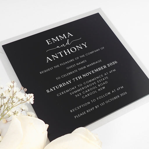 Engraved Square Acrylic Wedding Invitations