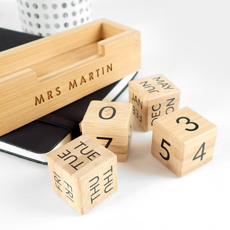 Customised Engraved Teacher Name Bamboo Desk Calendar
