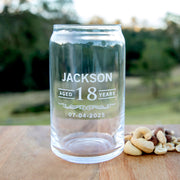 Personalised Engraved 18th Birthday Glass Beer can Present