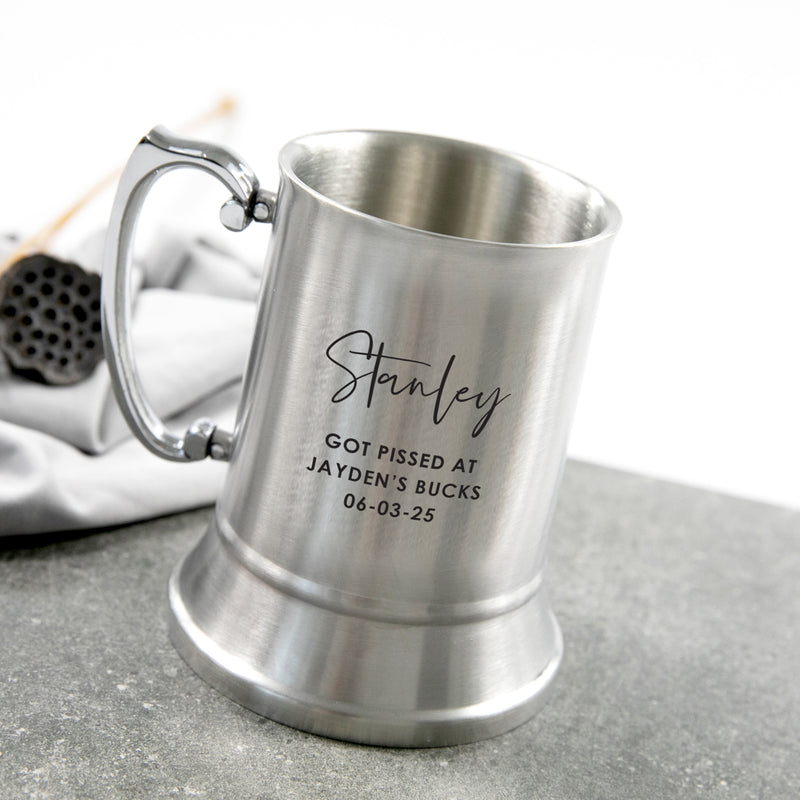 Personalised groomsmen beer stein gift with names and wedding date in gift box