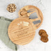 Personalised wooden cheese knife set engraved for a birthday gift with hidden three piece serving tools