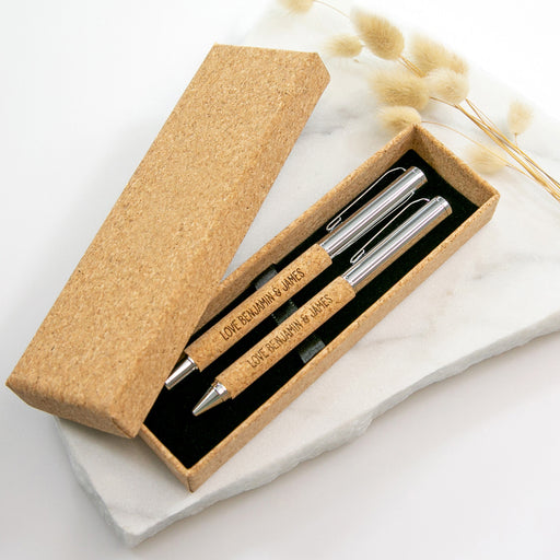 Personalised Engraved Name Cork Pen Gift Boxed Set Father's Day