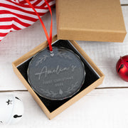Personalised glass Christmas tree decoration with laser engraving